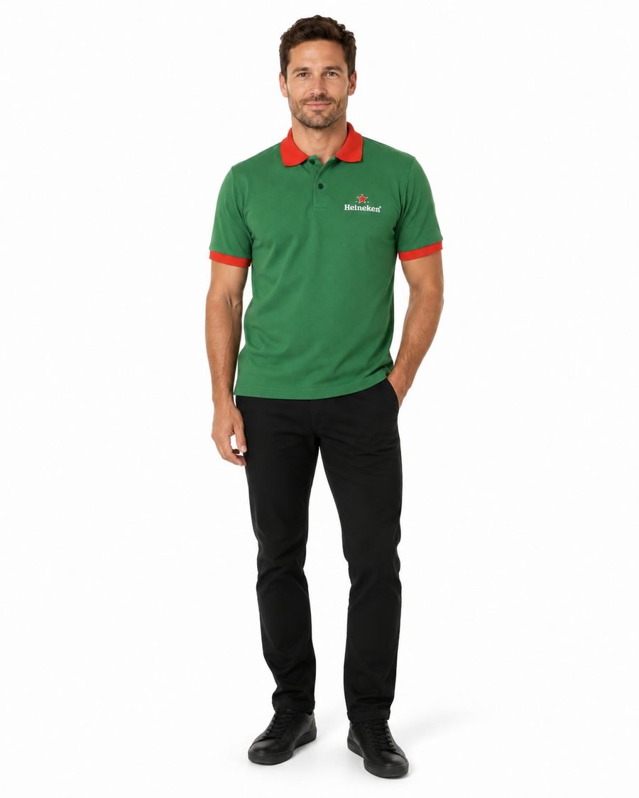 Modelo em movimento vestindo a Super Polo dry-fit da SR2